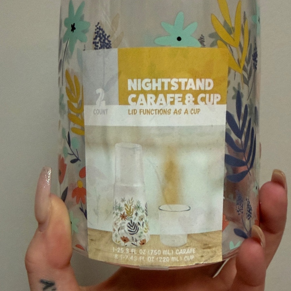 2 Count Floral Plastic Carafe with Cup - Picture 3 of 6